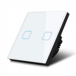 Maclean dotykový spínač světel, dvojitý, skleněný, bílý s čtvercovým podsvícením tlačítka, mce703w