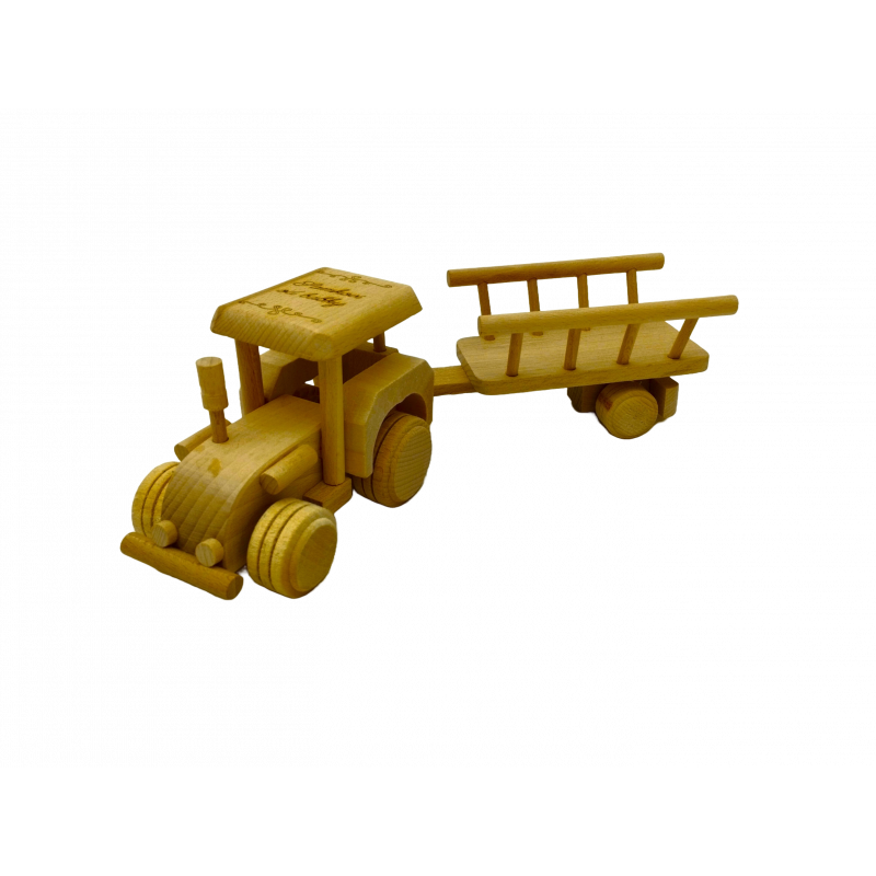 Dřevěný traktor s vlečkou