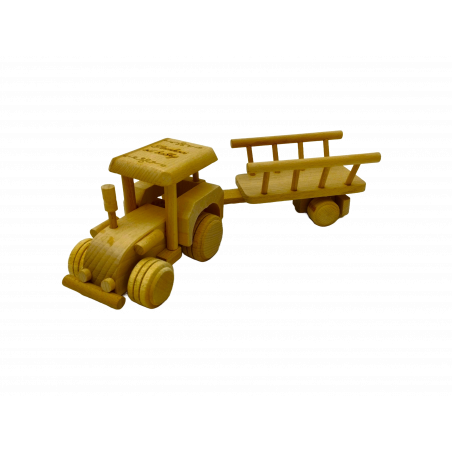 Dřevěný traktor s vlečkou